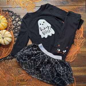 (5for$10) 2T- 3pc Black Halloween Ghost, Spiderweb, and Cat attire